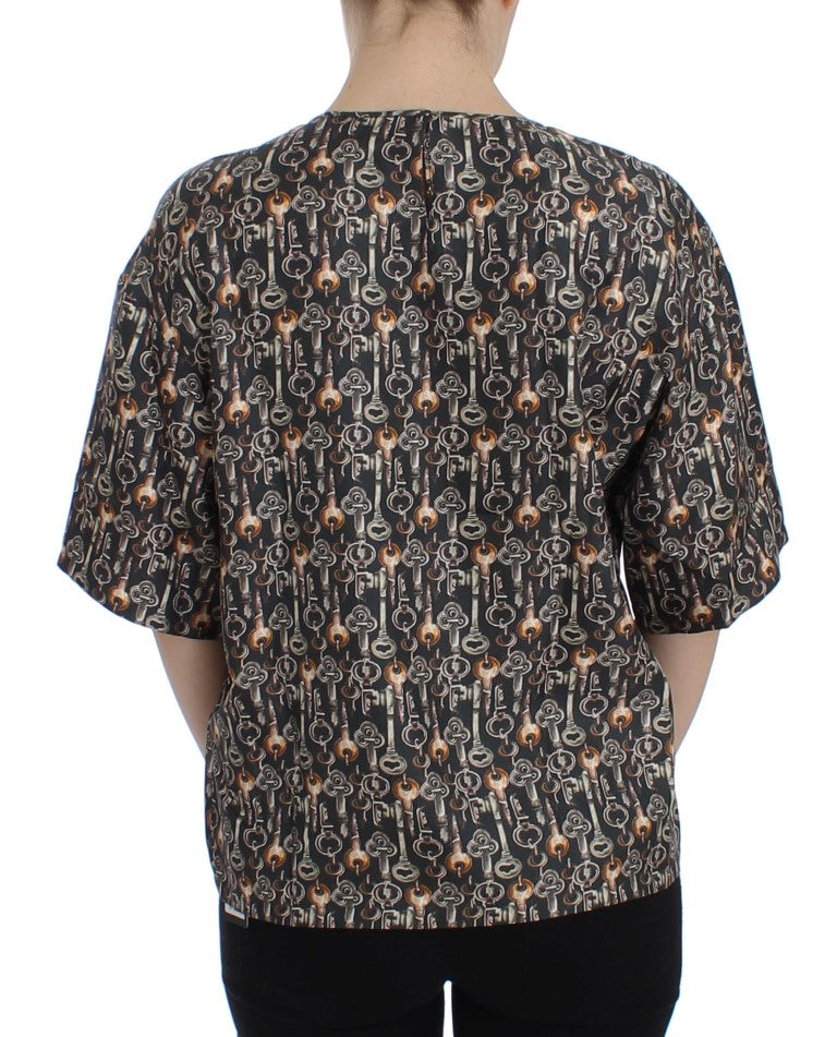 Enchanted Sicily Silk Blouse with Medieval Keys Print Dolce & Gabbana