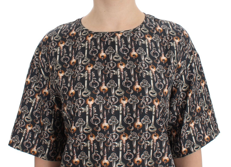 Enchanted Sicily Silk Blouse with Medieval Keys Print Dolce & Gabbana