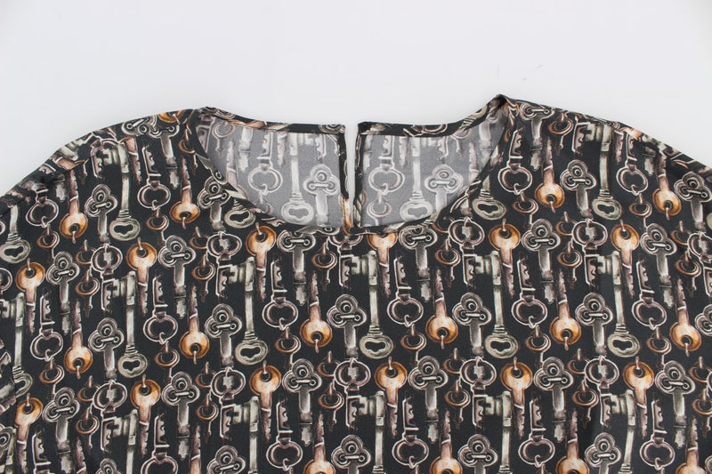 Enchanted Sicily Silk Blouse with Medieval Keys Print Dolce & Gabbana