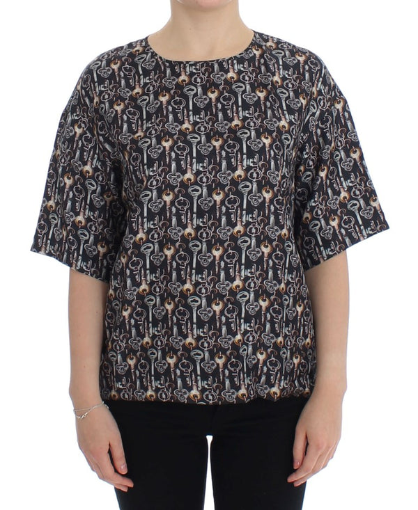 Enchanted Sicily Silk Blouse with Key Print Dolce & Gabbana