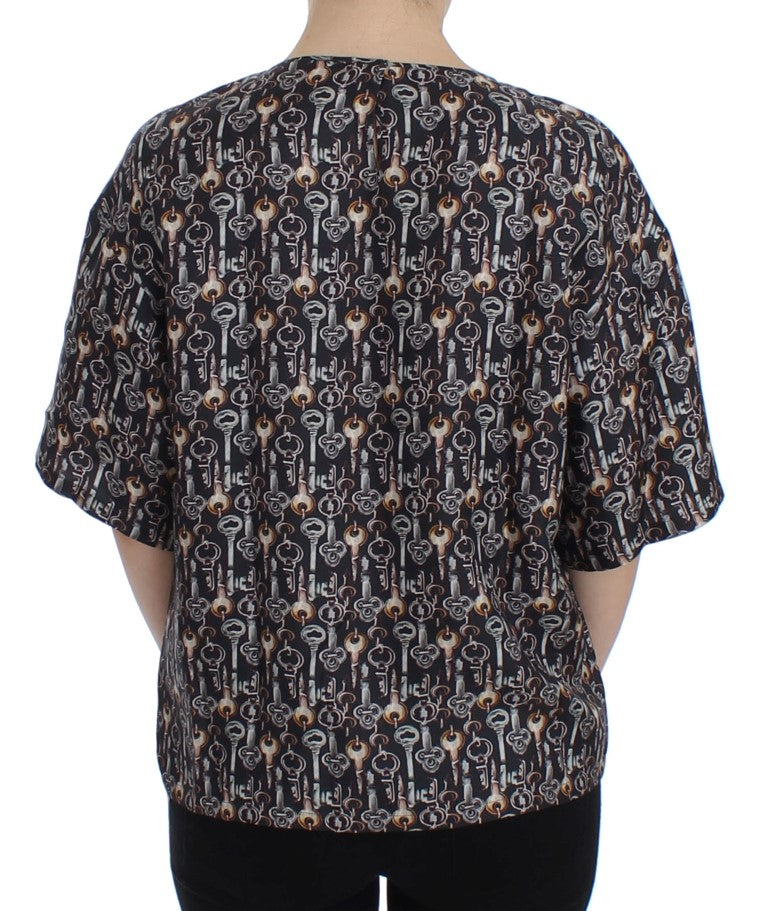 Enchanted Sicily Silk Blouse with Key Print Dolce & Gabbana