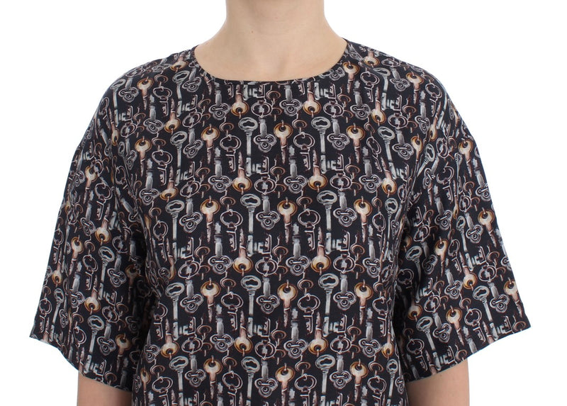 Enchanted Sicily Silk Blouse with Key Print Dolce & Gabbana