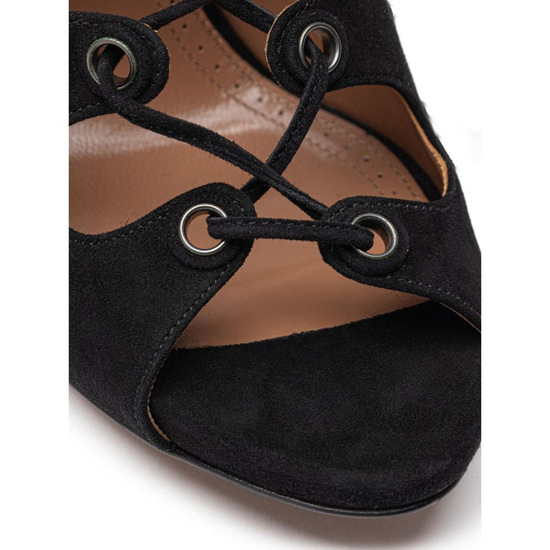 Black Leather Scamociata Sandal Alaïa