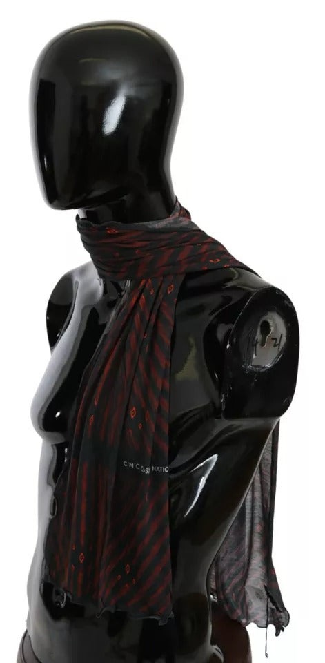 Black Red Viscose Foulard Branded Scarf Costume National