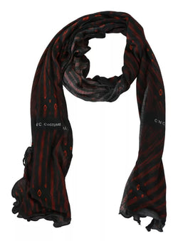 Black Red Viscose Foulard Branded Scarf Costume National