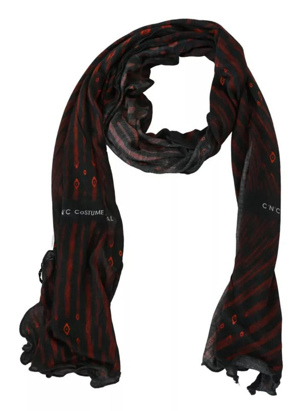 Black Red Viscose Foulard Branded Scarf Costume National