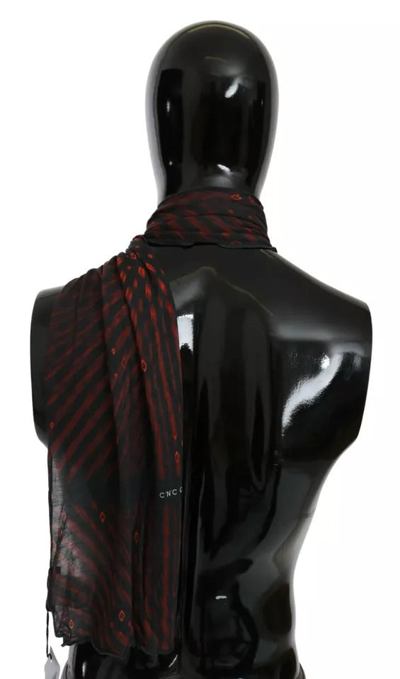 Black Red Viscose Foulard Branded Scarf Costume National