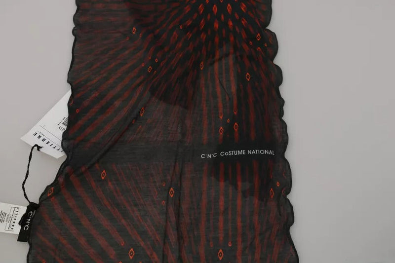 Black Red Viscose Foulard Branded Scarf Costume National