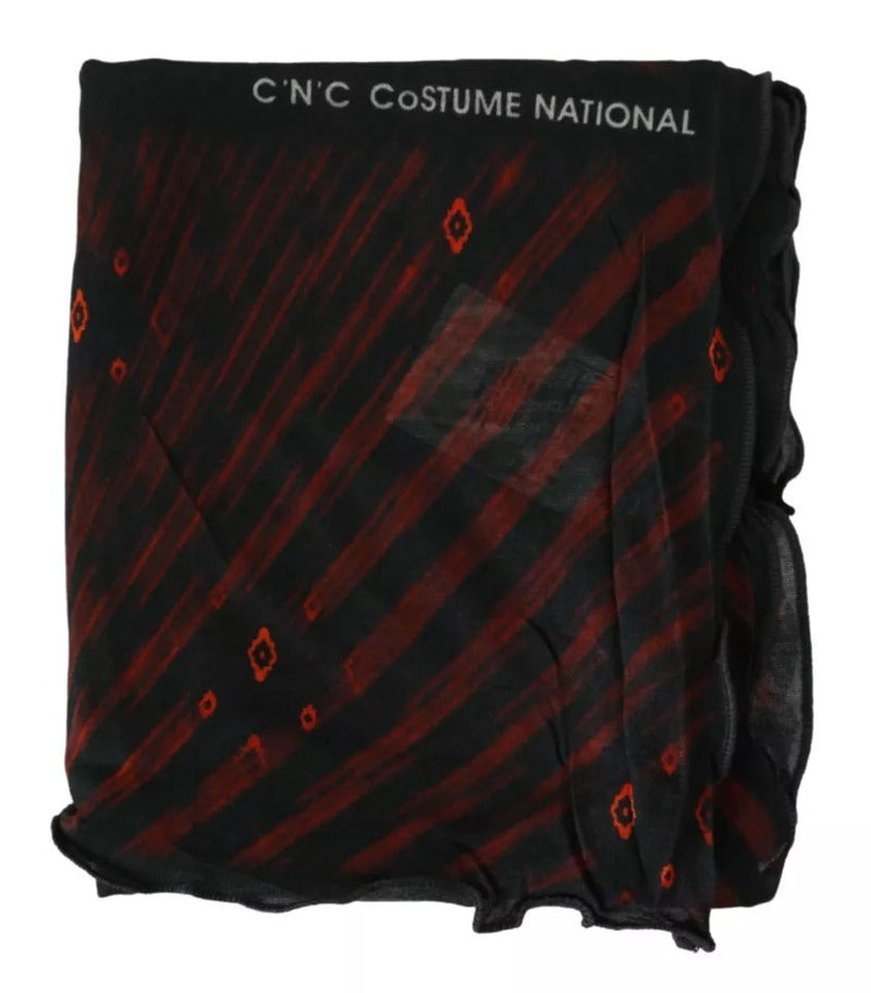 Black Red Viscose Foulard Branded Scarf Costume National