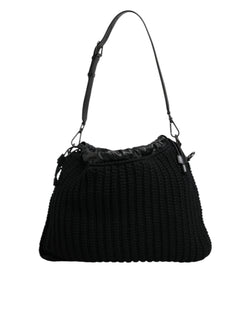 Black Cashmere Knitted Leather Shoulder Bag Dolce & Gabbana