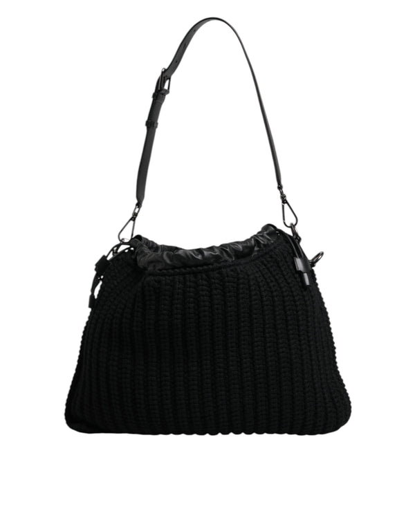 Black Cashmere Knitted Leather Shoulder Bag Dolce & Gabbana