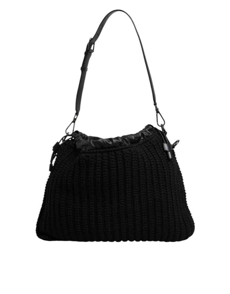 Black Cashmere Knitted Leather Shoulder Bag Dolce & Gabbana