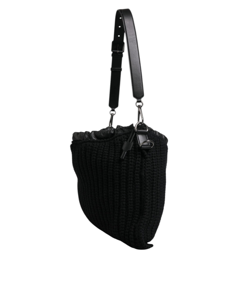 Black Cashmere Knitted Leather Shoulder Bag Dolce & Gabbana
