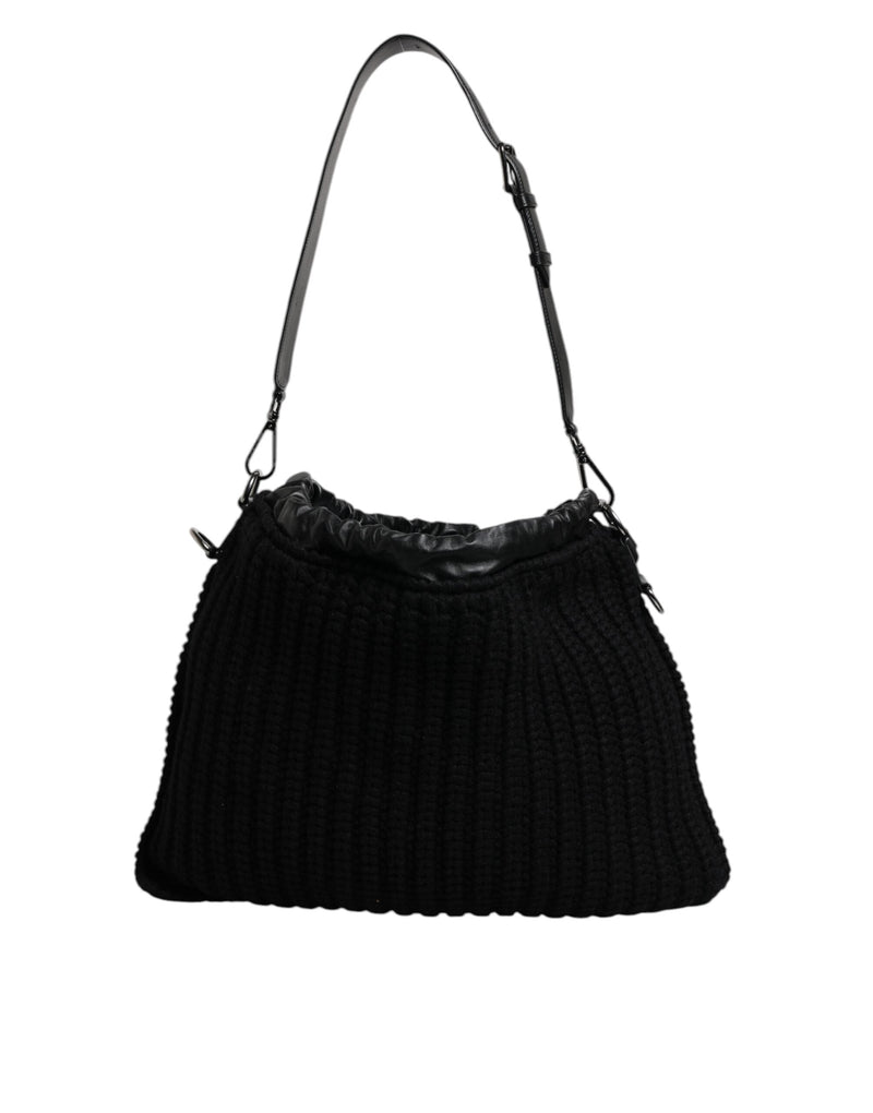 Black Cashmere Knitted Leather Shoulder Bag Dolce & Gabbana