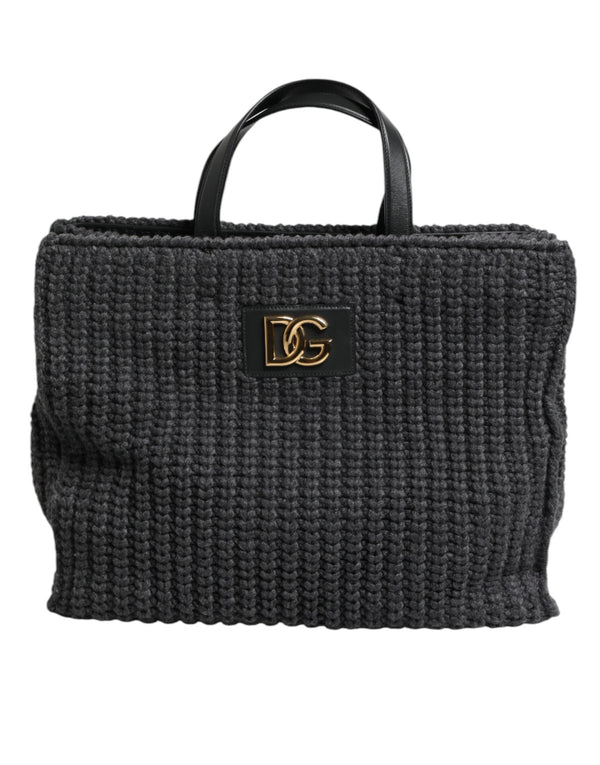 Black Large Knitted Crochet Shoulder Shopper DG Logo Bag Dolce & Gabbana