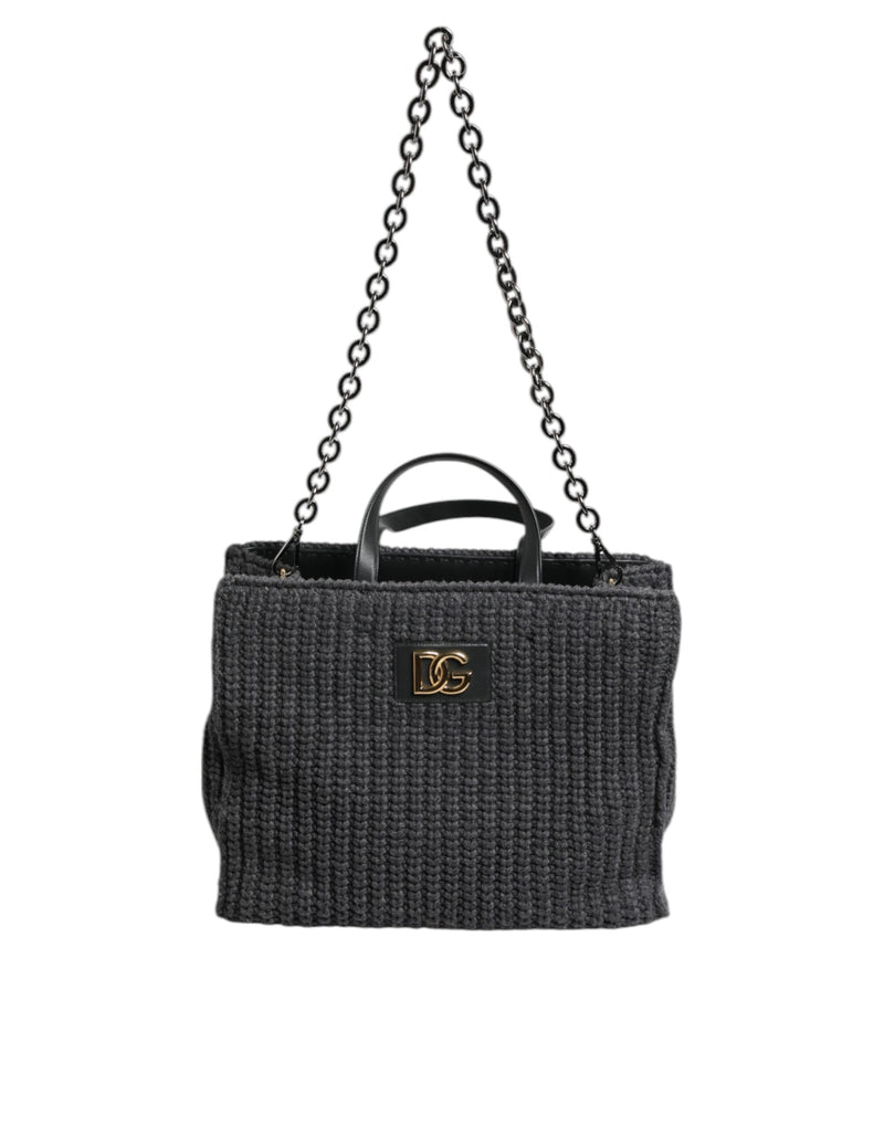 Black Large Knitted Crochet Shoulder Shopper DG Logo Bag Dolce & Gabbana