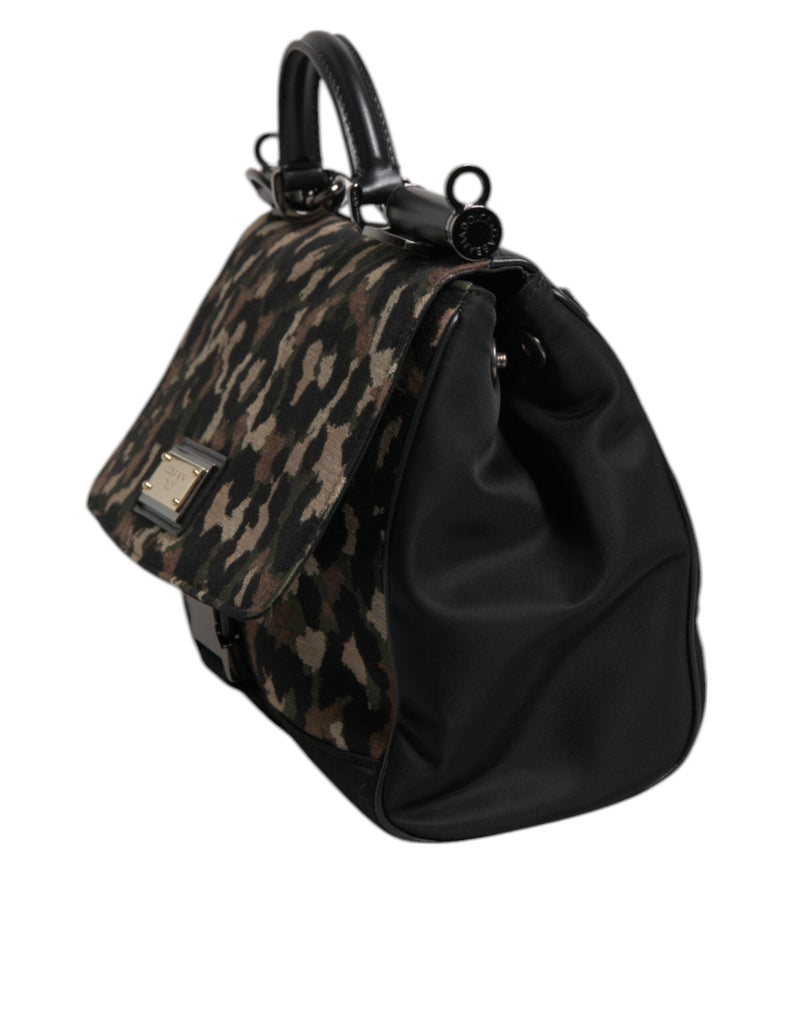 Brown Leopard Print Lacquard Nylon Sicily Tote Bag Dolce & Gabbana