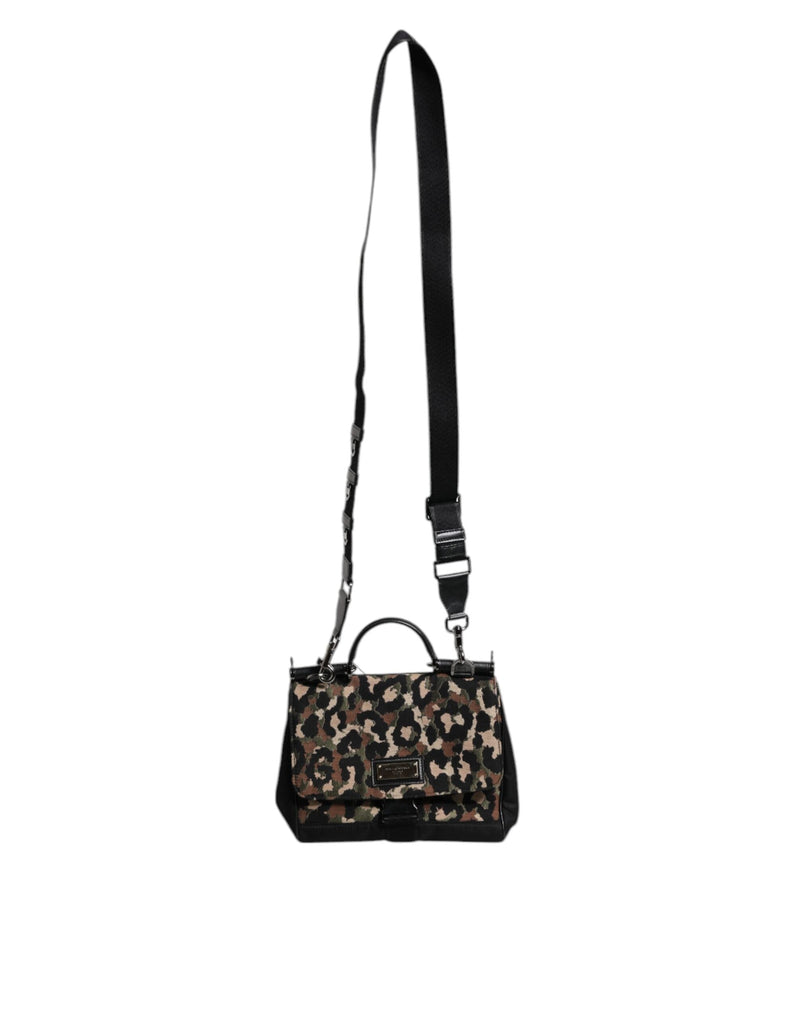 Brown Leopard Print Lacquard Nylon Sicily Tote Bag Dolce & Gabbana