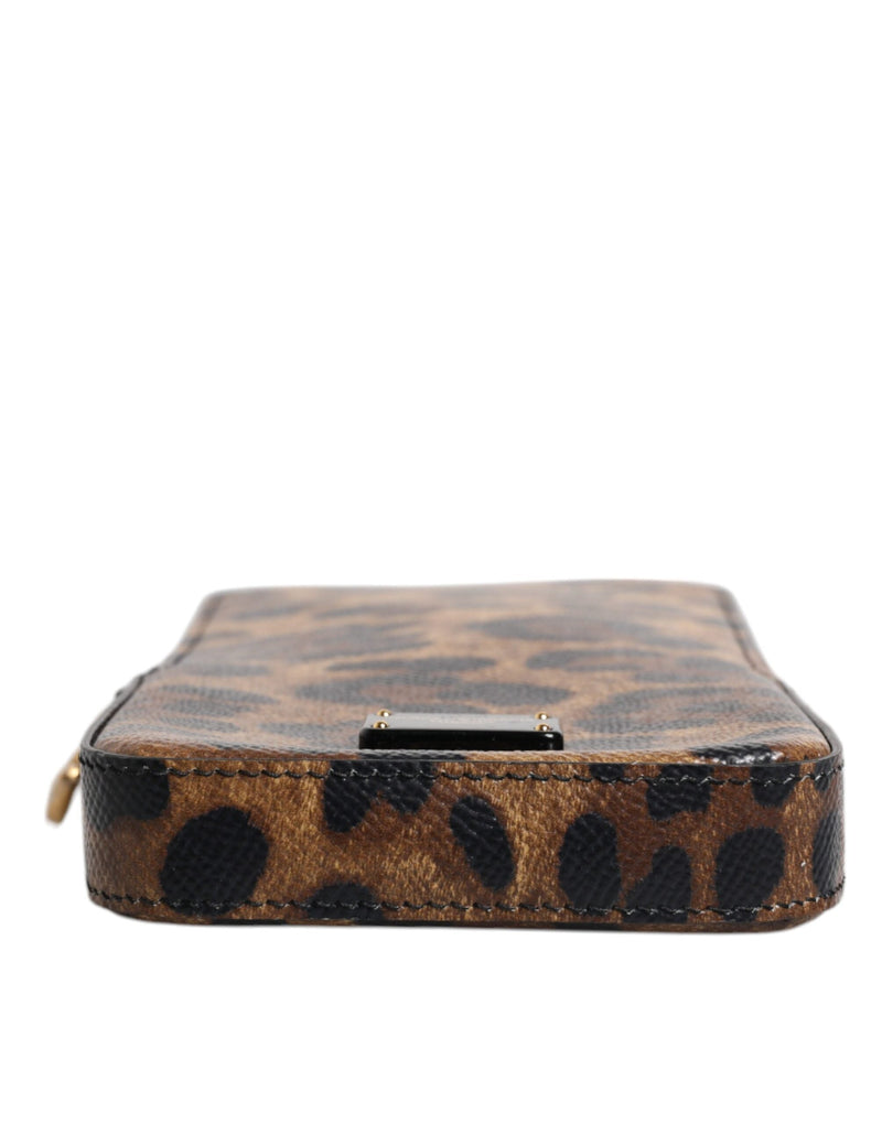 Brown Leopard Print Dauphine Leather Zip Around Wallet Dolce & Gabbana