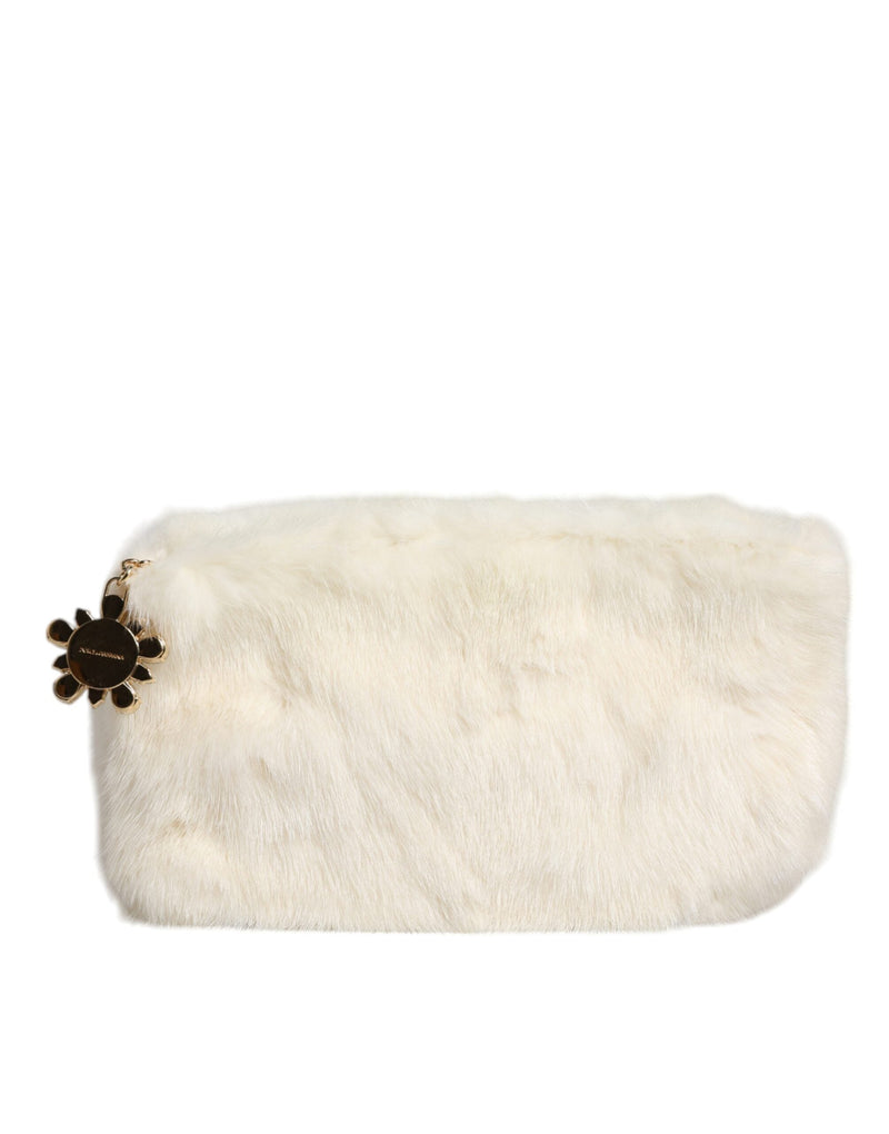 White Fur Handbag Clutch Purse Pouch Bag Dolce & Gabbana