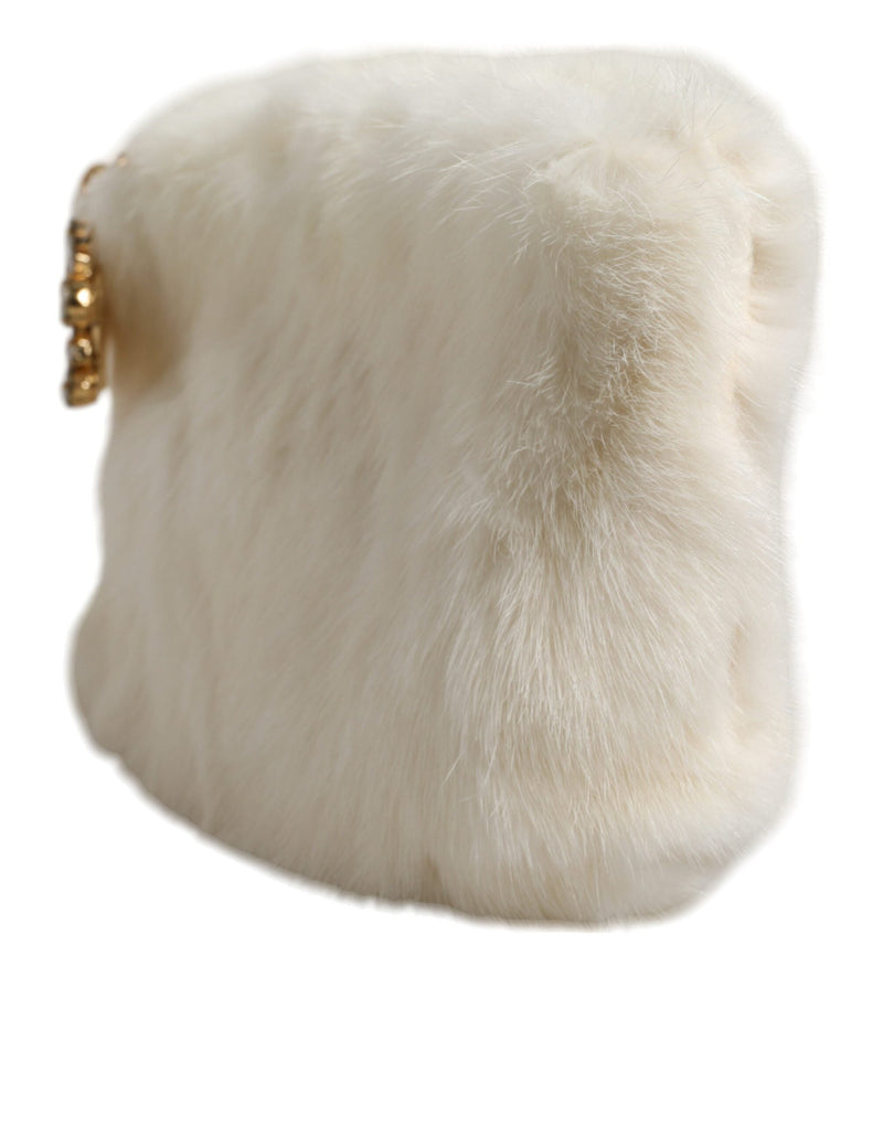 White Fur Handbag Clutch Purse Pouch Bag Dolce & Gabbana