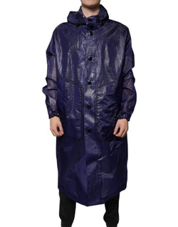 Dark Blue Cotton Hooded Men Raincoat Jacket Dolce & Gabbana