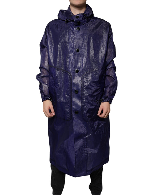 Dark Blue Cotton Hooded Men Raincoat Jacket Dolce & Gabbana