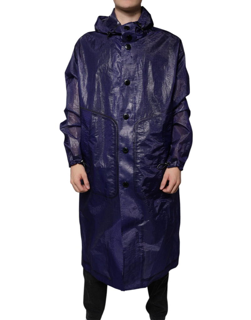 Dark Blue Cotton Hooded Men Raincoat Jacket Dolce & Gabbana