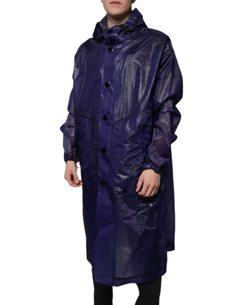 Dark Blue Cotton Hooded Men Raincoat Jacket Dolce & Gabbana