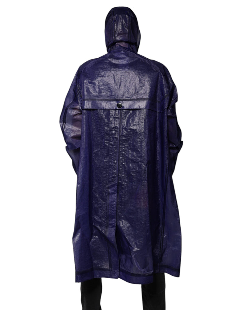 Dark Blue Cotton Hooded Men Raincoat Jacket Dolce & Gabbana
