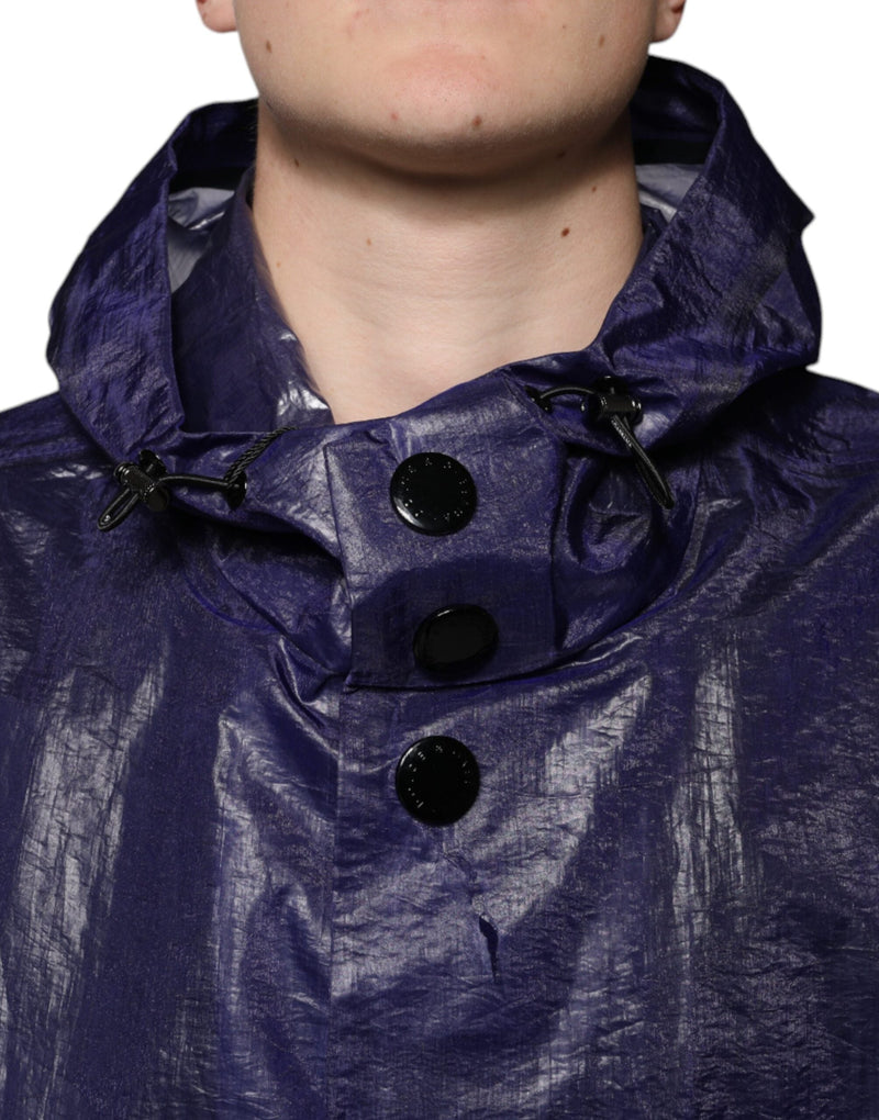 Dark Blue Cotton Hooded Men Raincoat Jacket Dolce & Gabbana