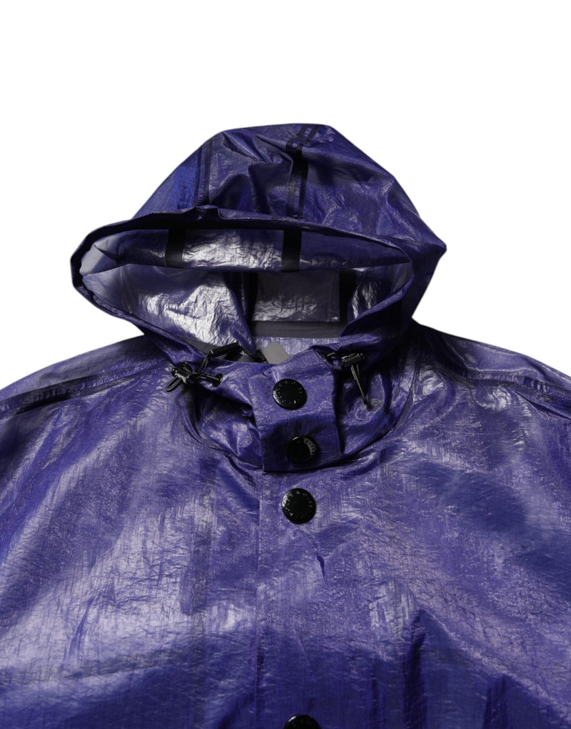 Dark Blue Cotton Hooded Men Raincoat Jacket Dolce & Gabbana