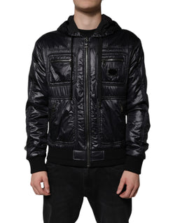 Black Nylon Hooded Full Zip Blouson Jacket Dolce & Gabbana