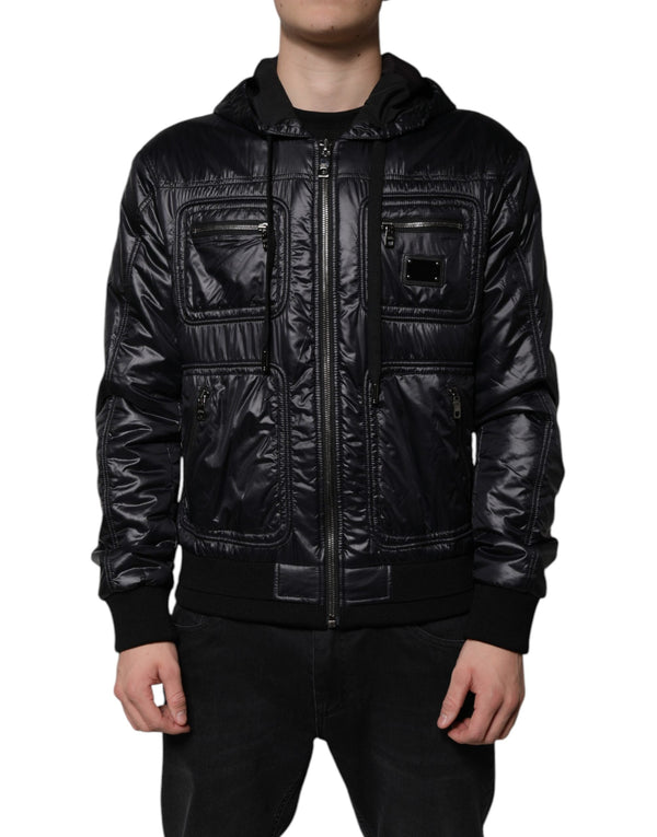 Black Nylon Hooded Full Zip Blouson Jacket Dolce & Gabbana