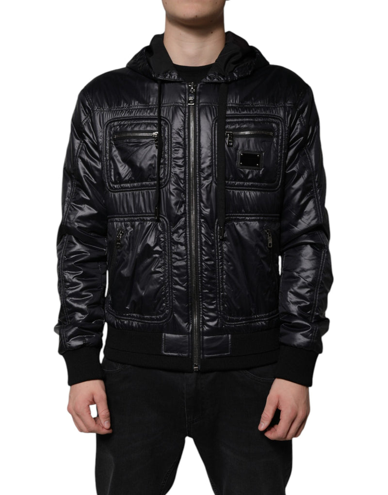 Black Nylon Hooded Full Zip Blouson Jacket Dolce & Gabbana
