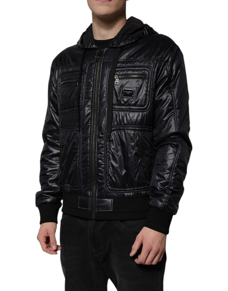 Black Nylon Hooded Full Zip Blouson Jacket Dolce & Gabbana