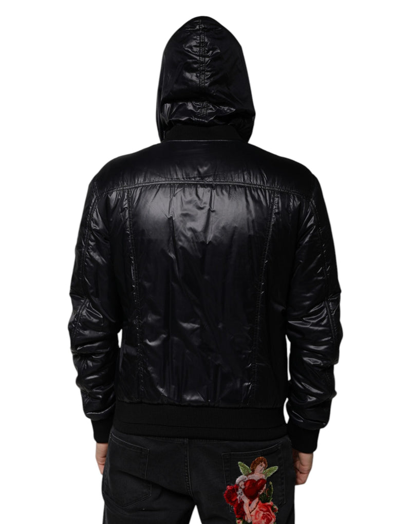 Black Nylon Hooded Full Zip Blouson Jacket Dolce & Gabbana