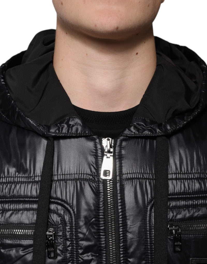 Black Nylon Hooded Full Zip Blouson Jacket Dolce & Gabbana