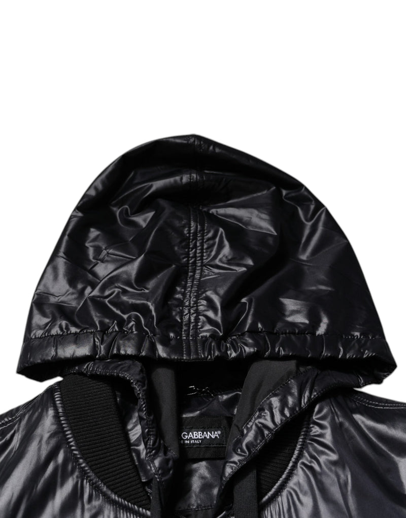 Black Nylon Hooded Full Zip Blouson Jacket Dolce & Gabbana