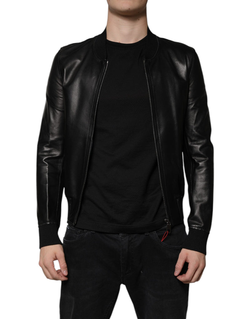Black Lambskin Full Zip Biker Blouson Jacket Dolce & Gabbana