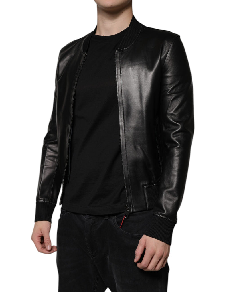 Black Lambskin Full Zip Biker Blouson Jacket Dolce & Gabbana