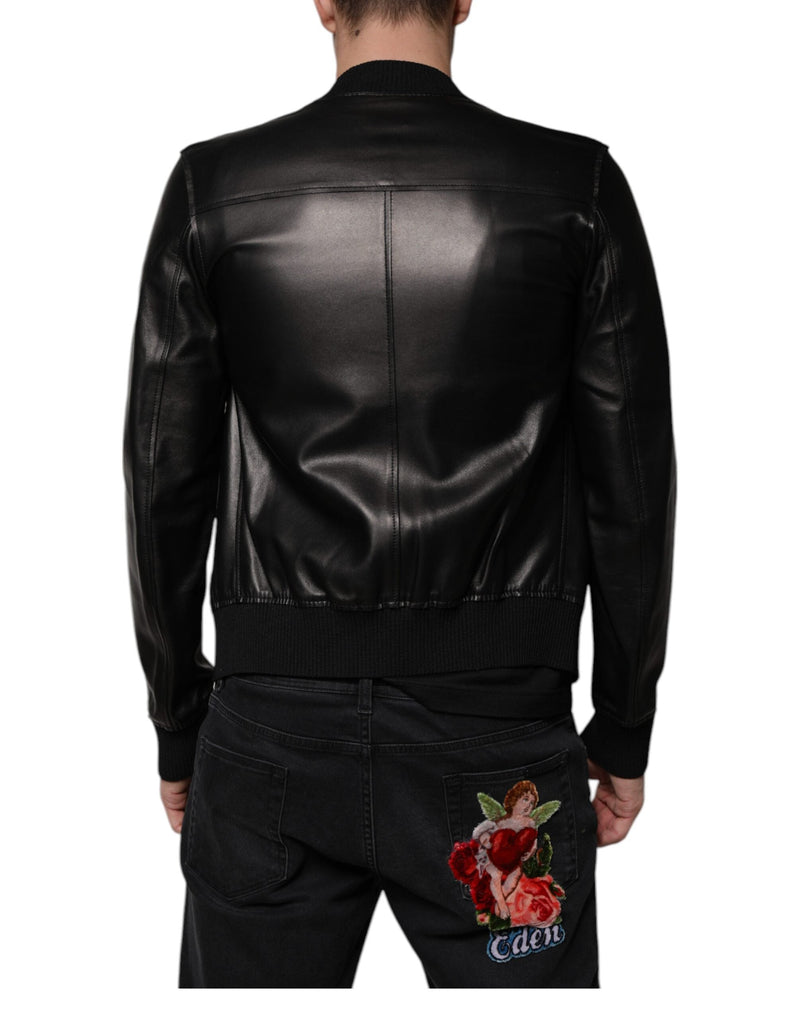 Black Lambskin Full Zip Biker Blouson Jacket Dolce & Gabbana