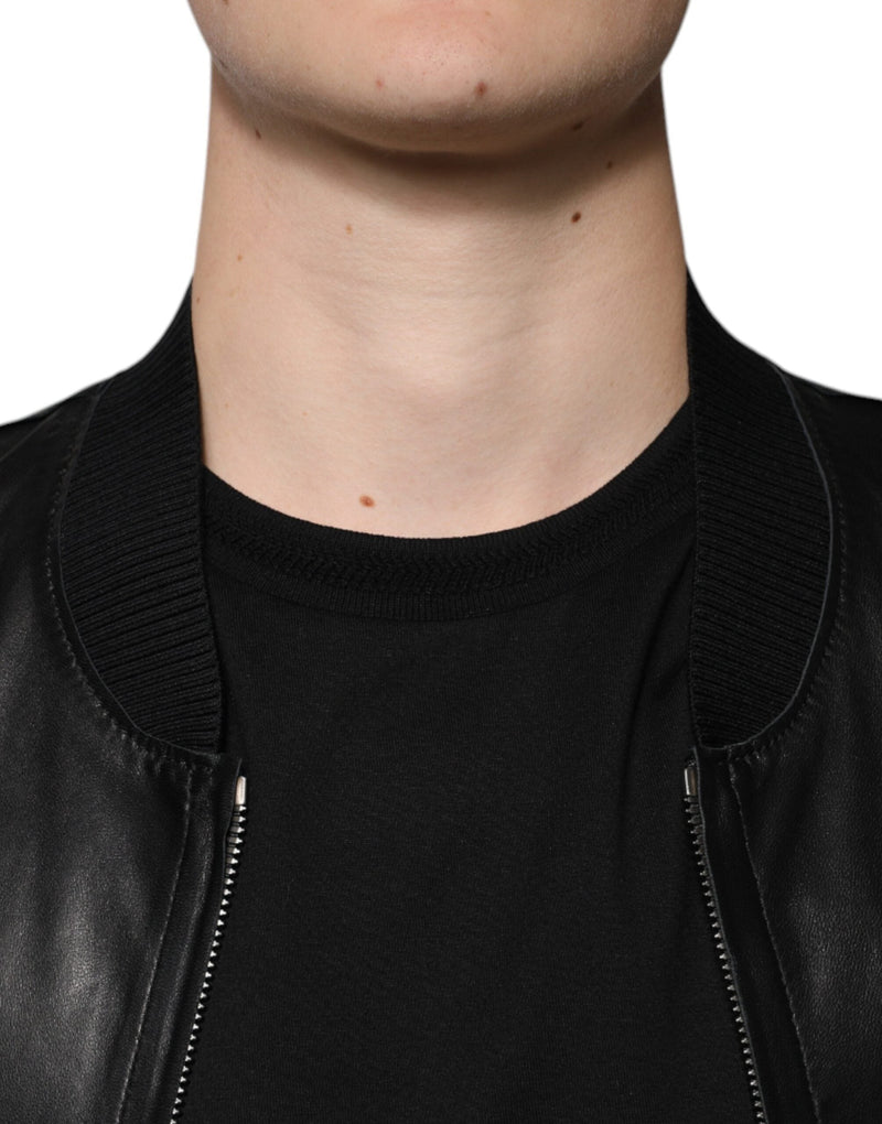 Black Lambskin Full Zip Biker Blouson Jacket Dolce & Gabbana