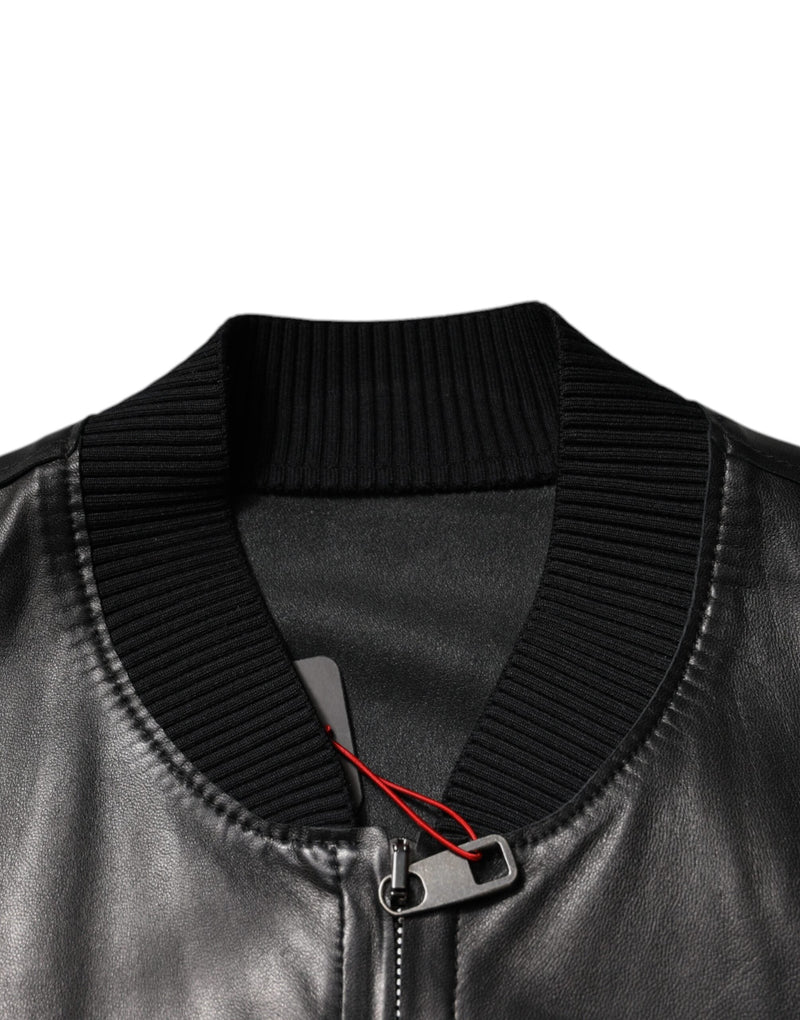 Black Lambskin Full Zip Biker Blouson Jacket Dolce & Gabbana