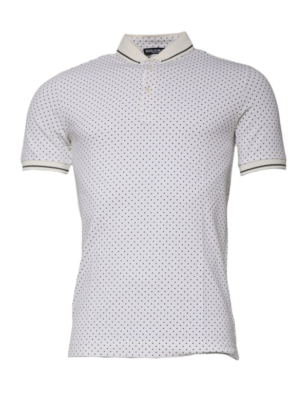 White Polka Dot Cotton Collared Polo T-shirt Dolce & Gabbana