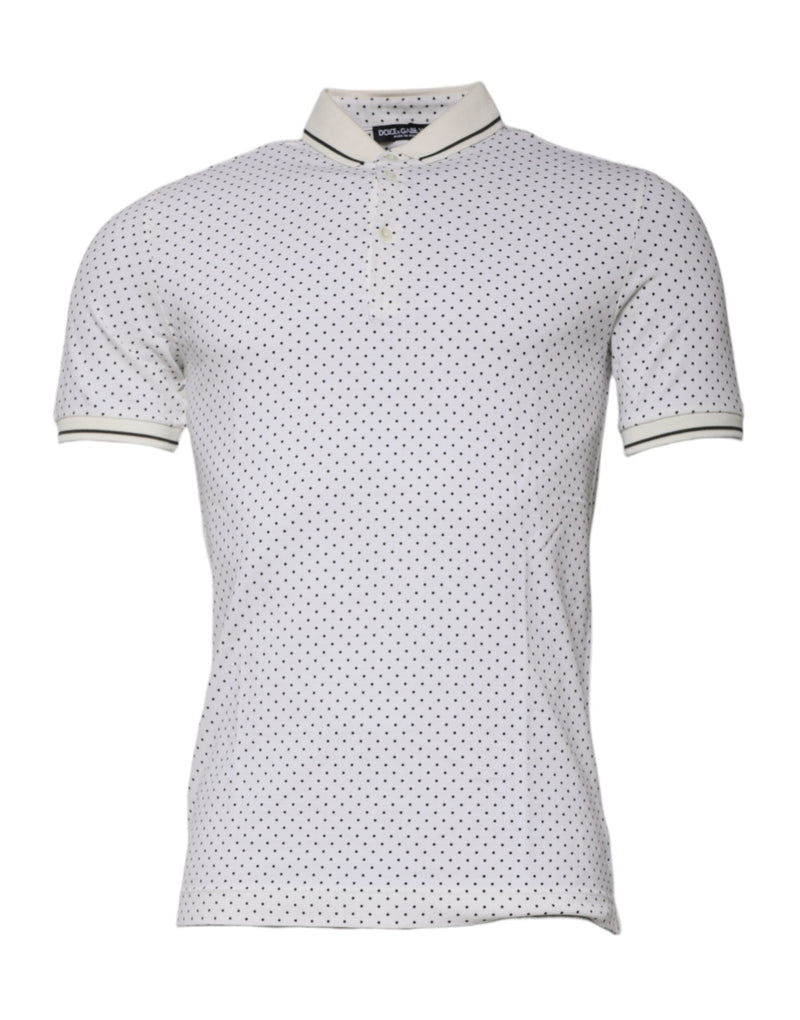 White Polka Dot Cotton Collared Polo T-shirt Dolce & Gabbana