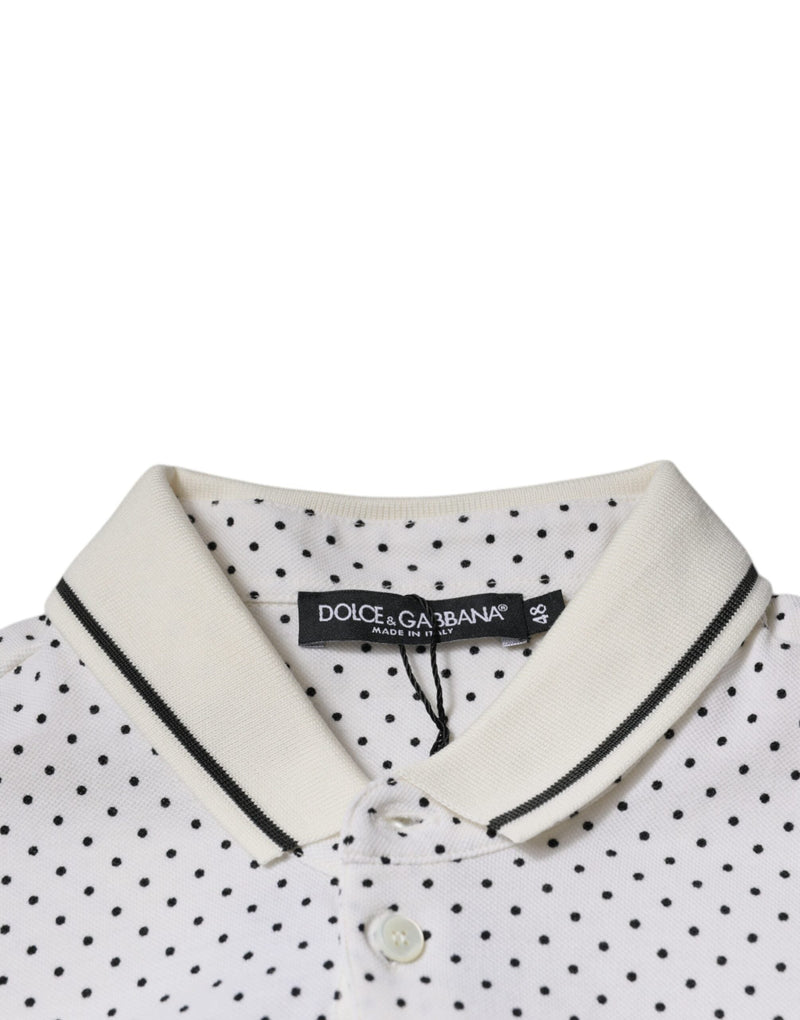 White Polka Dot Cotton Collared Polo T-shirt Dolce & Gabbana