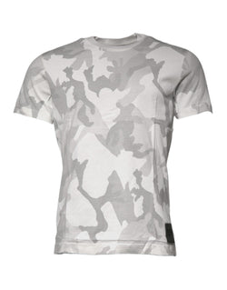 White Gray Camouflage Cotton Crew Neck T-shirt Dolce & Gabbana