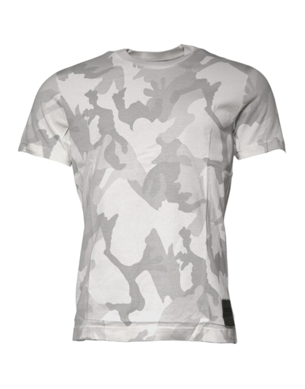 White Gray Camouflage Cotton Crew Neck T-shirt Dolce & Gabbana