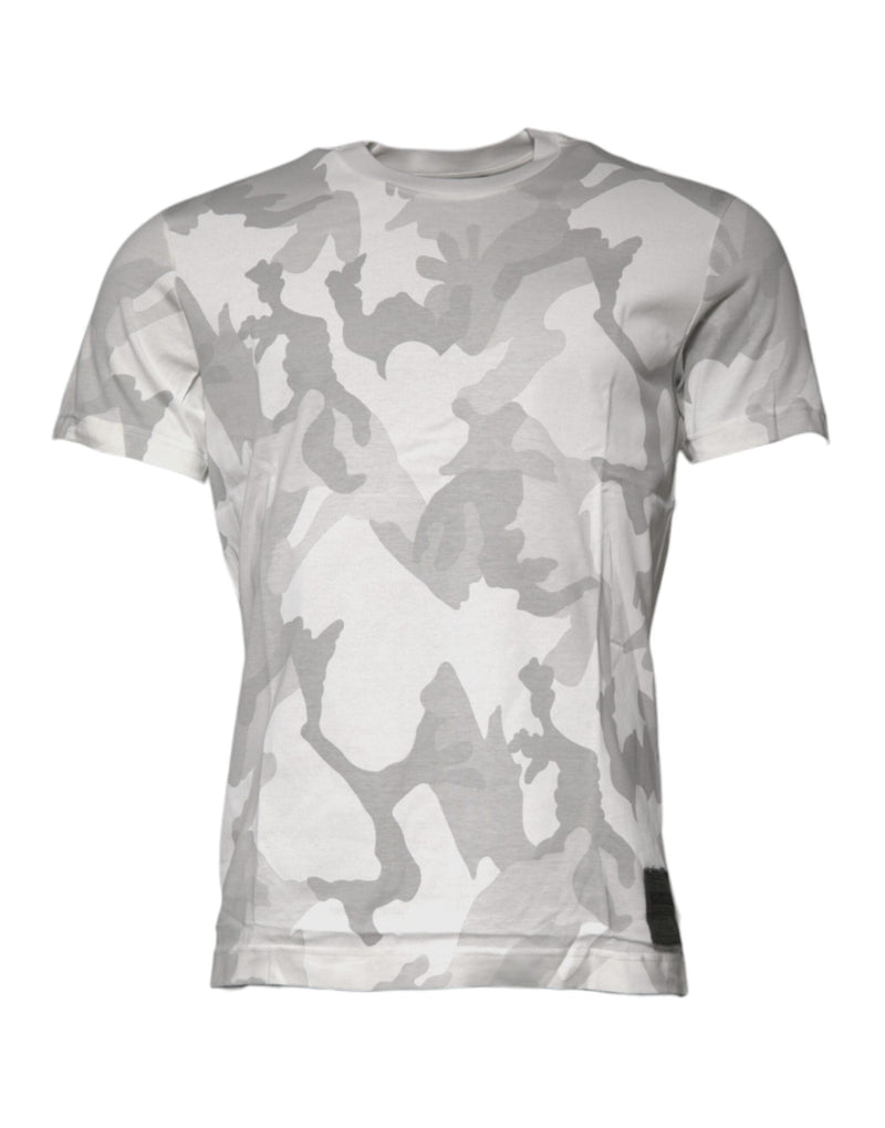 White Gray Camouflage Cotton Crew Neck T-shirt Dolce & Gabbana